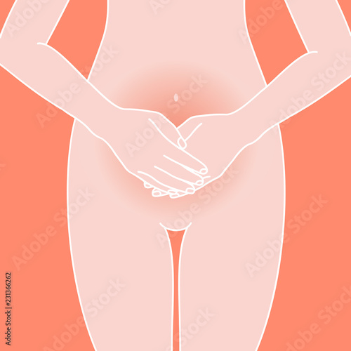 Women health illustration. Womans period. Woman stomach ache. Vector illustration