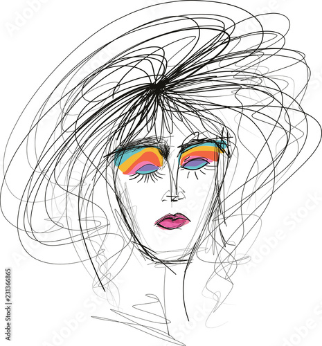 Beautful woman sketch with messy hair