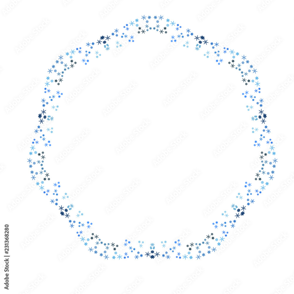 Pretty snowflake shape, border isolated on white. Wintry blue background. Illustration. Pretty snowflake shape, border isolated on white. Wintry blue background. Illustration.