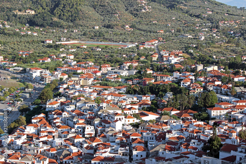 Skopelos island town port harbor view panorama landscape