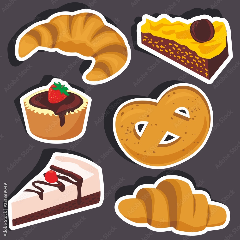 Vector illustration of a cartoon stickers of baking