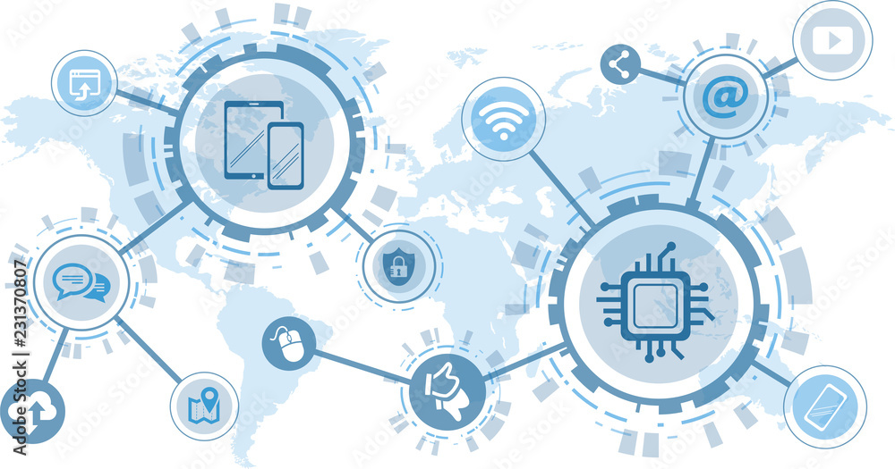 Digitalization and mobile communication concept - vector illustration Digitalization and mobile communication concept - vector illustration