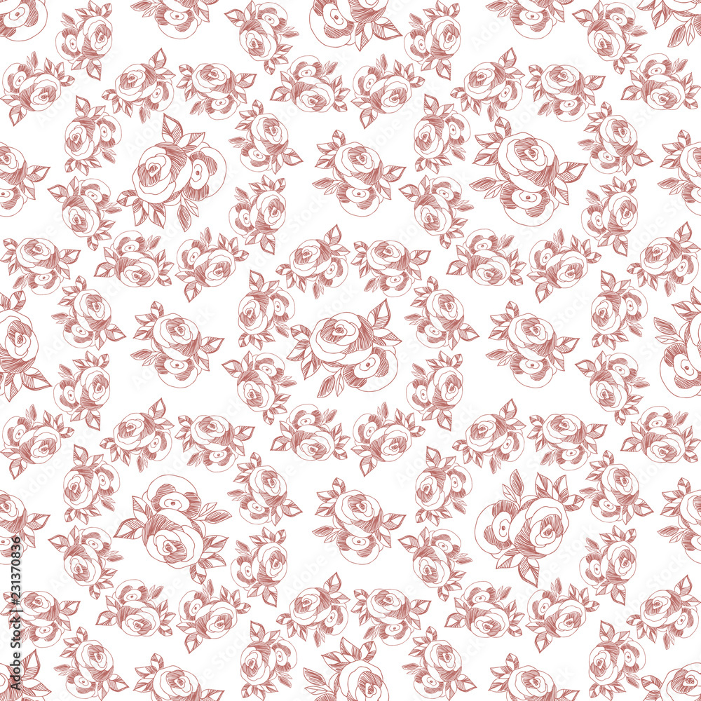 Roses. Sketch. Brown pattern. Plain. Seamless Roses. Sketch. Brown pattern. Plain. Seamless