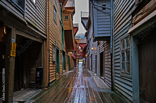 Hanse Center of Bergen with Colorful wooden houses photo