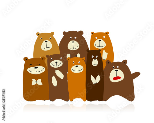 Funny bears family, sketch for your design