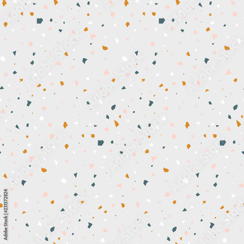 Abstract seamless pattern in terrazzo style. Natural, pastel colors. Vector design template for wallpaper, backdrop, fabric, textile, covers, etc.