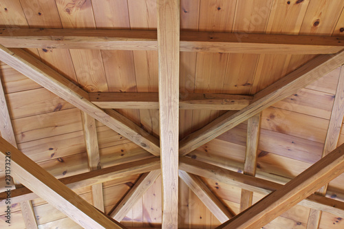 Wooden beams house interior roof detail abstract