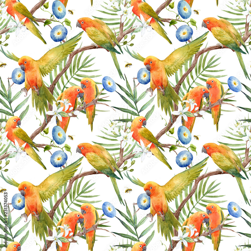Watercolor tropical parrots pattern Watercolor tropical parrots pattern