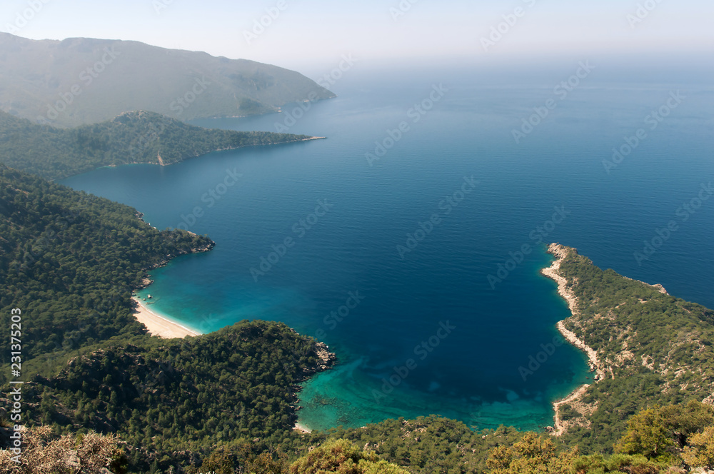 beautiful bay in mountain landscape with sea view, Turkey