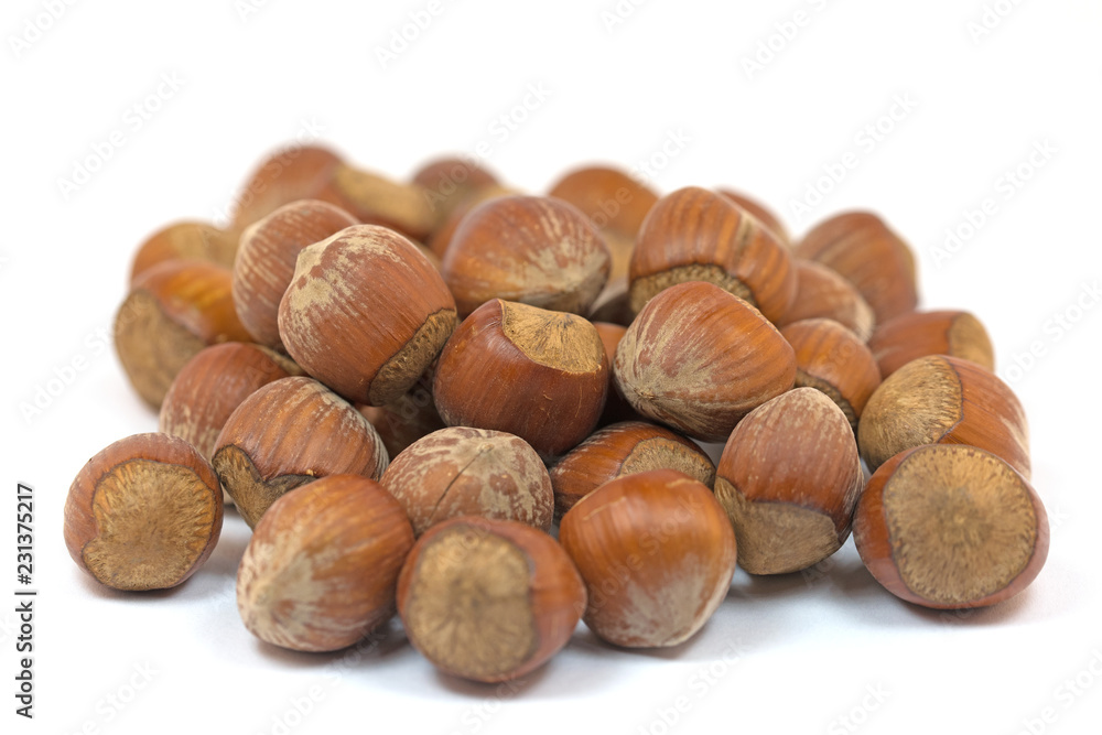 Haselnüsse,Corylus avellana,vor weißem Hintergrund Haselnüsse,Corylus avellana,vor weißem Hintergrund