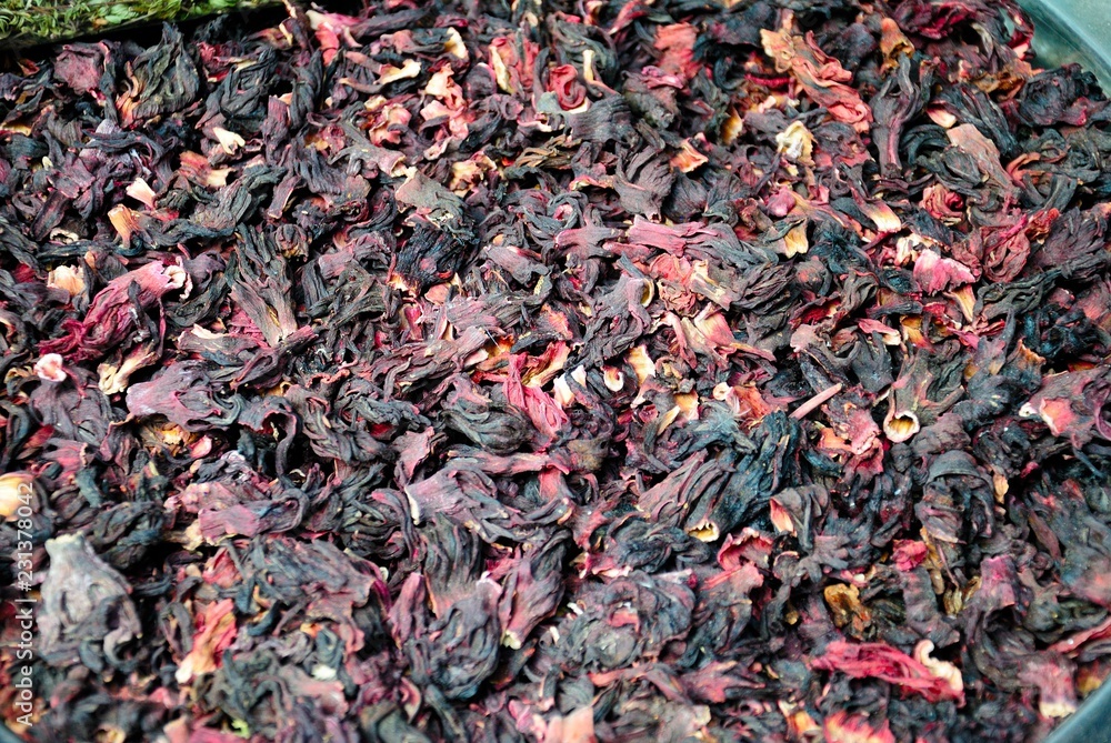 Dried hibiscus (roselle) calyces at the market in Trabzon, Turkey Dried hibiscus (roselle) calyces at the market in Trabzon, Turkey