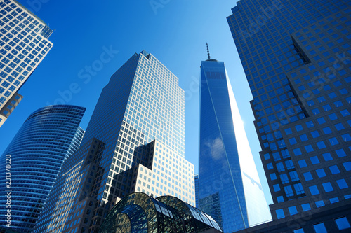 Skyscrapers in the downtown of New York, view from below