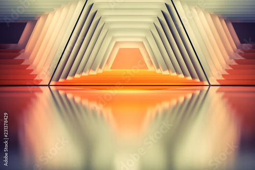 Colorful background with abstract geometric symmetrical trapezium shapes. Good for posters, brandings, placards or covers. 3d illustration. photo