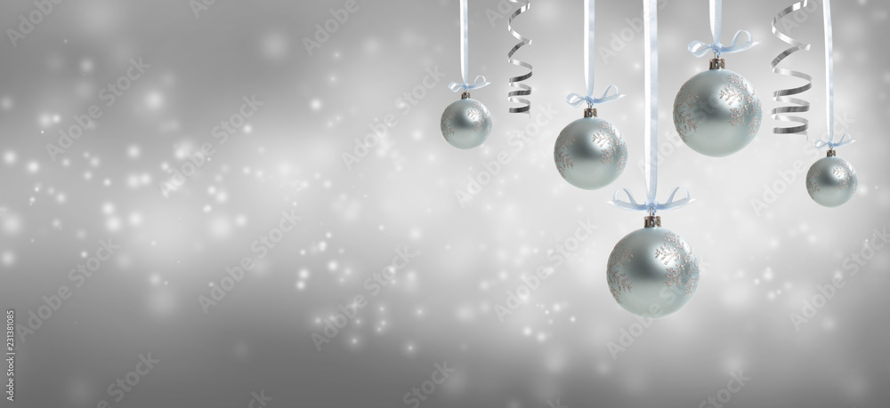 Obraz premium Collection of Christmas baubles in snowy night