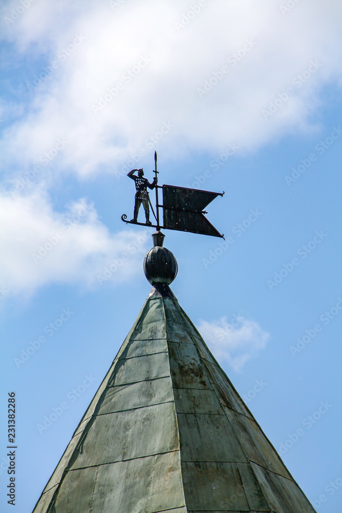 The City Of Pskov. Sentinel weather vane on top of the tower