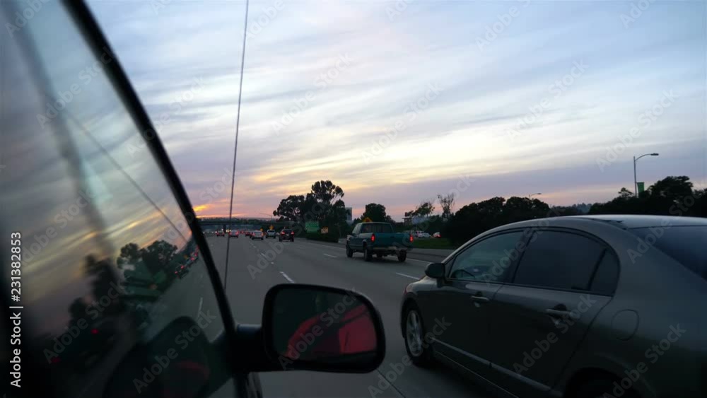 Car POV on highway in California at sunset in 4K slow motion 60fps Car POV on highway in California at sunset in 4K slow motion 60fps