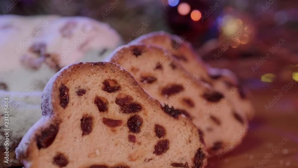 Delicious slices of Christmas stollen fresh baked Delicious slices of Christmas stollen fresh baked