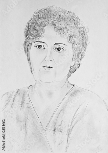 Portrait of a beautiful woman. Pencil drawing on paper