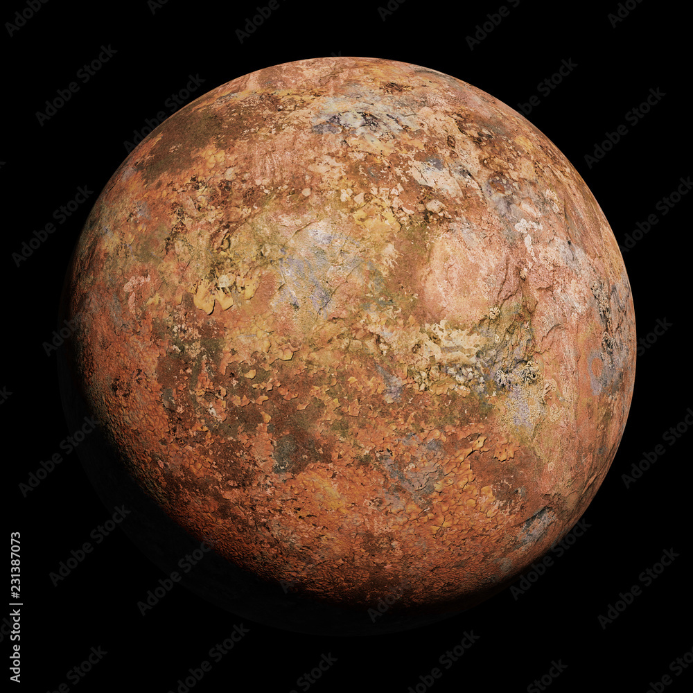 Fototapeta premium alien desert planet, rocky exoplanet isolated on black background