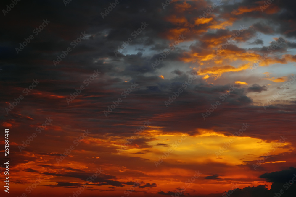 Picturesque cloudy sky. Sunrise in south of Spain