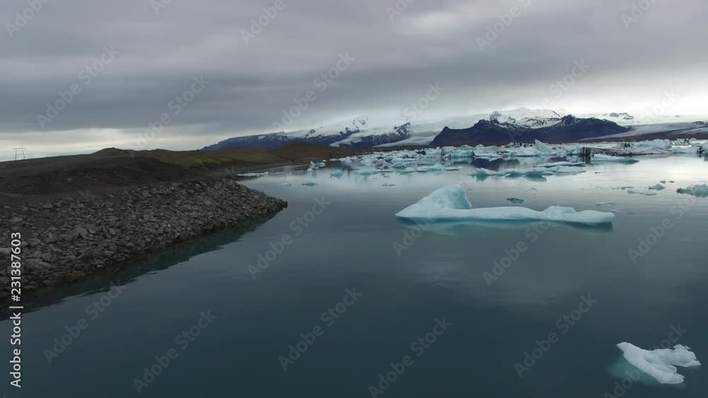 Aerial Drone video of Birds Flying Over Glacier Lagoon with Icebergs Part 1 Aerial Drone video of Birds Flying Over Glacier Lagoon with Icebergs Part 1