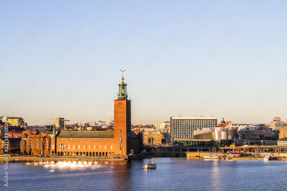 Stockholm City Hall (Stockholm) - panoramic view at sunset