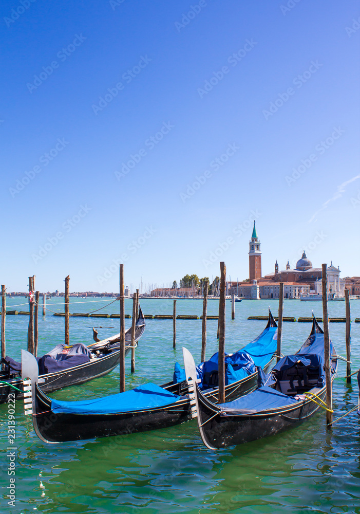 gondolas on the dock in Venice