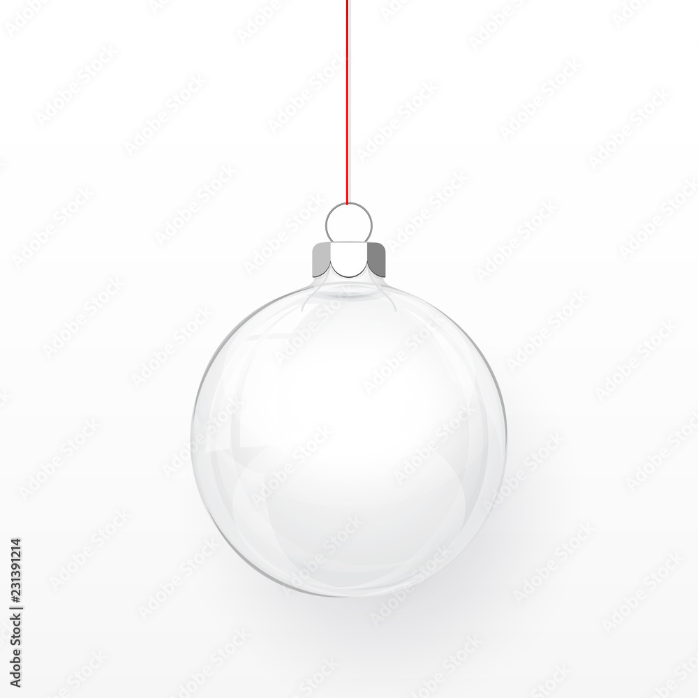 Glass transparent Christmas ball. Xmas glass ball on transparent background. Holiday decoration template. Vector illustration Glass transparent Christmas ball. Xmas glass ball on transparent background. Holiday decoration template. Vector illustration
