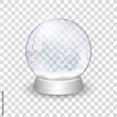 snow globe ball realistic new year chrismas object isolated on transperent background with shadow, vector illustration