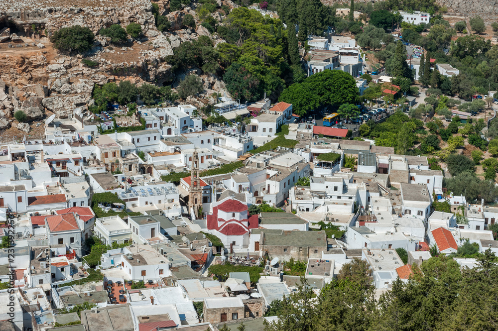Aerial view of the town of Lindos, Rhodes Island, Greece