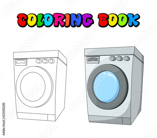 coloring book cartoon washing machine design isolated on white background
