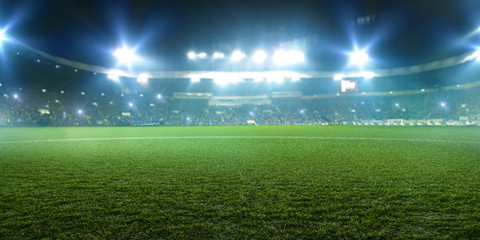 Football stadium, shiny lights, view from field