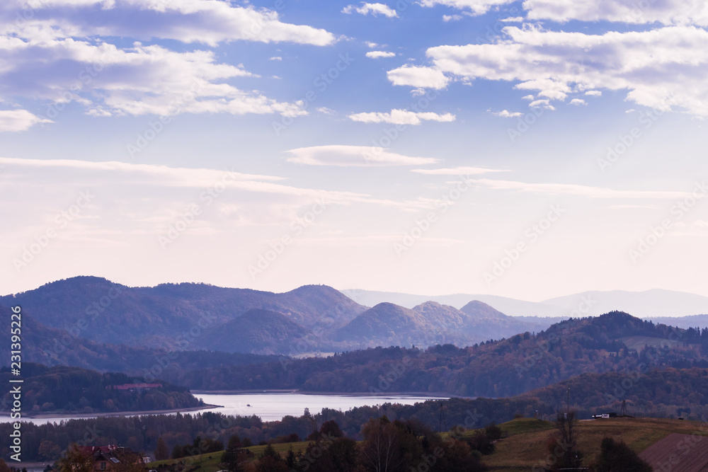 Fototapeta premium Mountain landscpae with peaks of the hills at dawn
