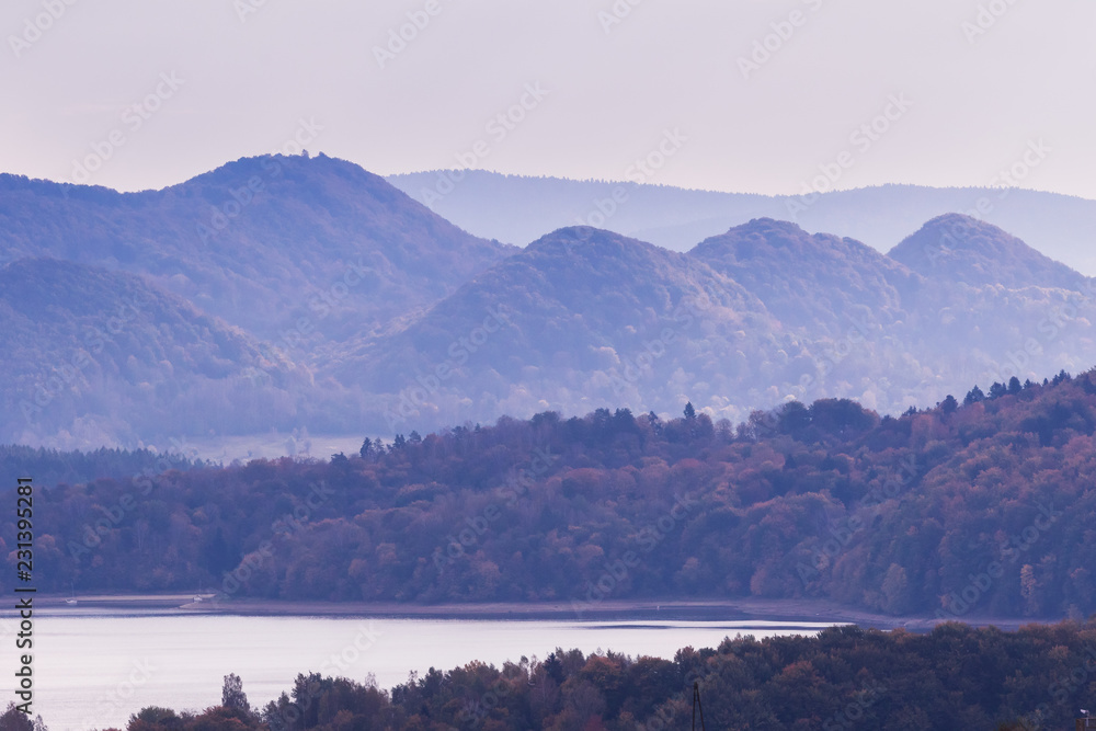 Fototapeta premium Mountain landscpae with peaks of the hills at dawn