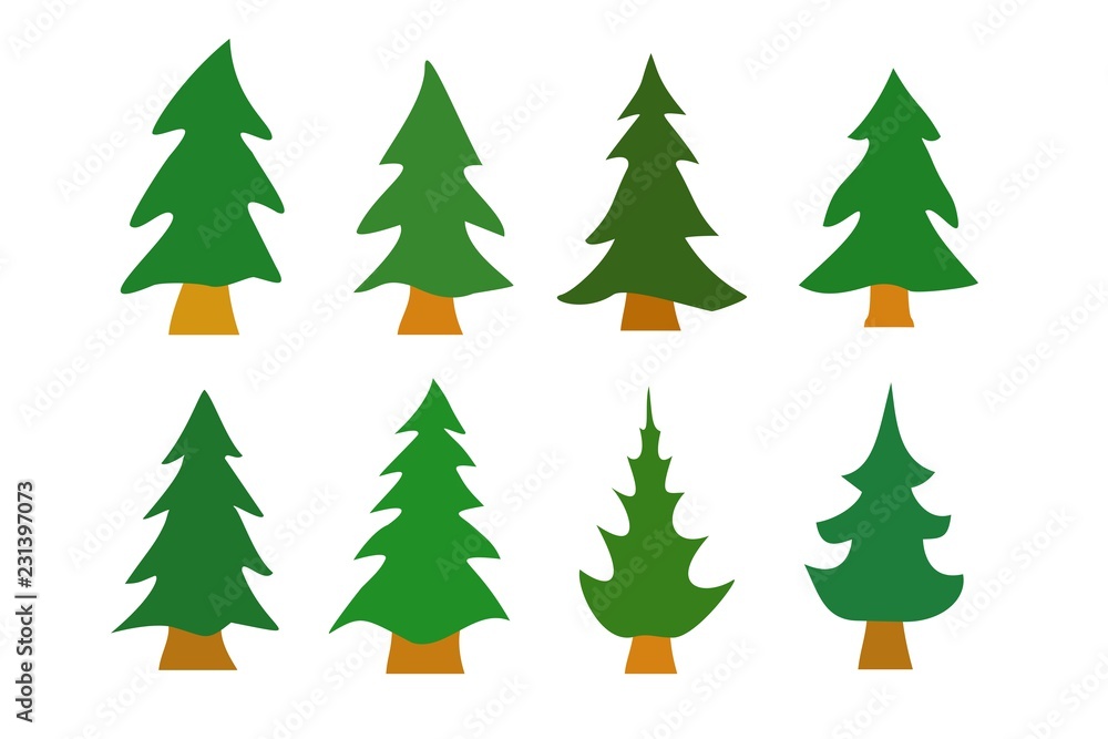 Vector collection of fir and pine trees