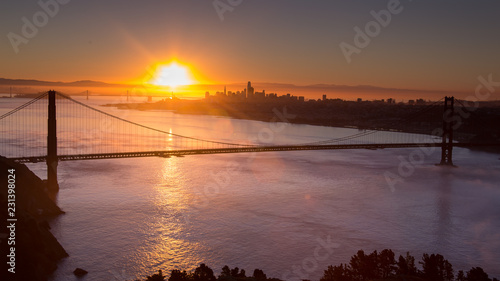 San Francisco Golden Gate Bridge Low Fog Morning Sunrise
