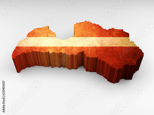 Latvia 3d textured map with a Latvian flag