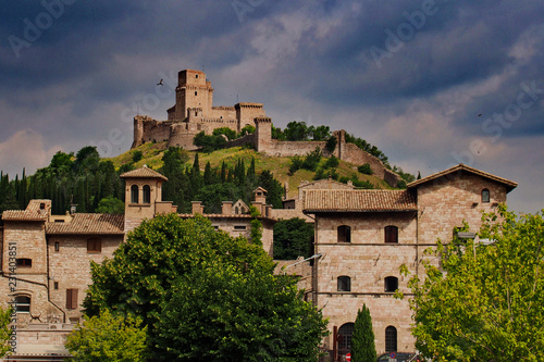 Medieval fortress in Assisi Rocca Maggiore on top of the hill