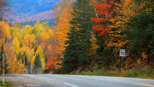 Scenic road through Quebec countryside in autumn time