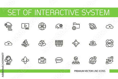 Set of interactive system line icons. Gadget, innovation, artificial intelligence. Technology concept. Can be used for topics like virtual reality, simulation, videogame