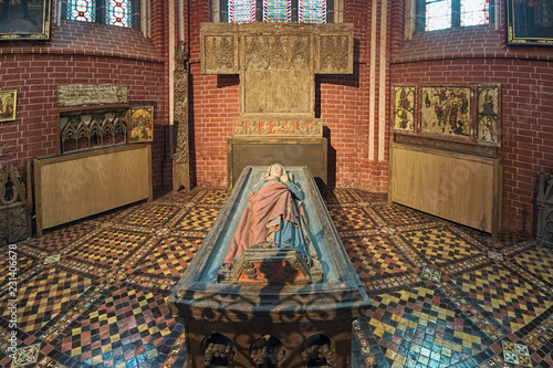 Bad Doberan, Germany. Tomb of Queen Margarete of Denmark (Margaret Sambiria of Pomerania, Queen consort of Denmark) in Doberan Minster. The figure of Margaret was carved from oak in the 13th century.