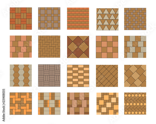 Set of vector paving tiles and bricks patterns.