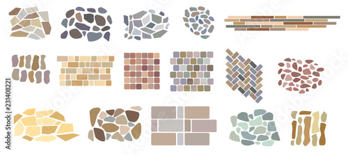 Set of vector paving tiles and bricks patterns from natural stone. photo
