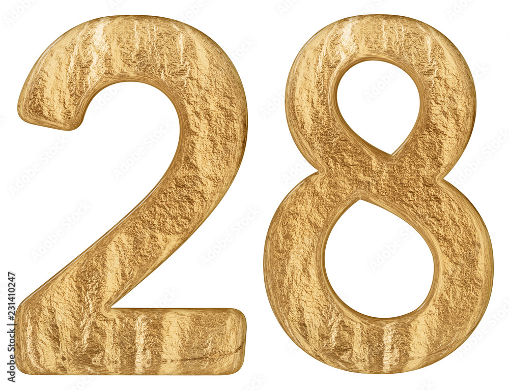 Numeral 28, twenty eight, isolated on white background, 3d render Numeral 28, twenty eight, isolated on white background, 3d render