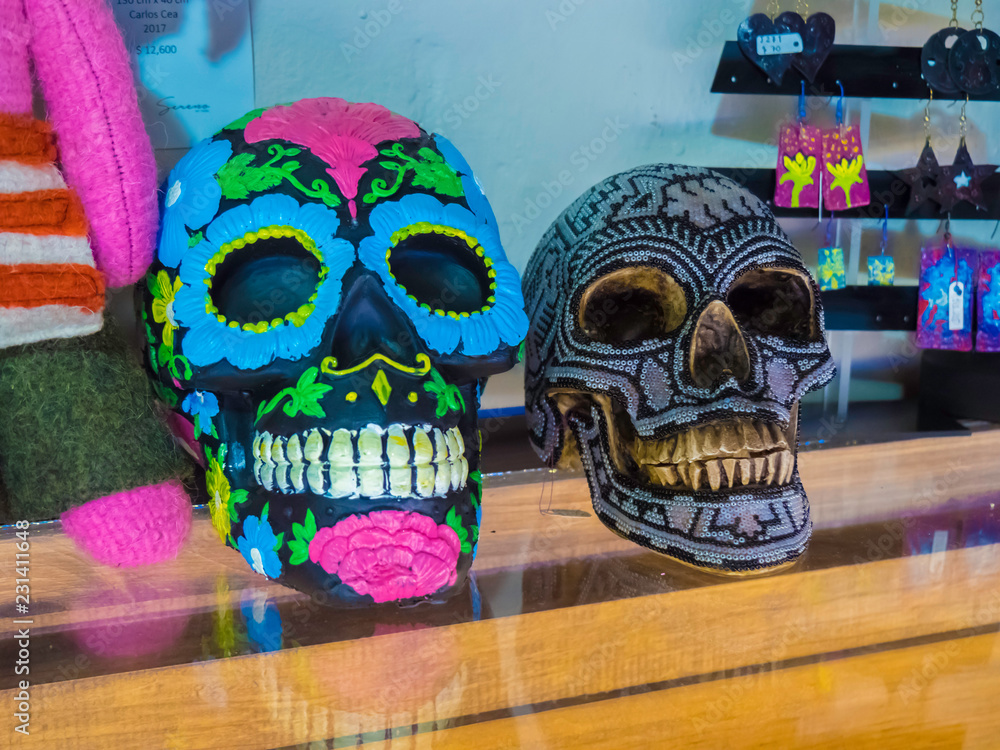 Decorated skull for the Day of the Dead in Mexico