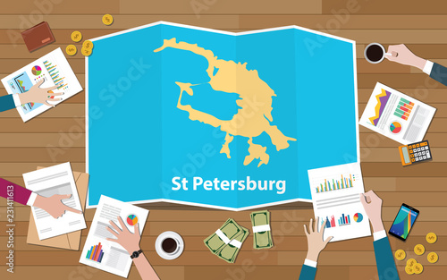 st saint petersburg russia city region economy growth with team discuss on fold maps view from top