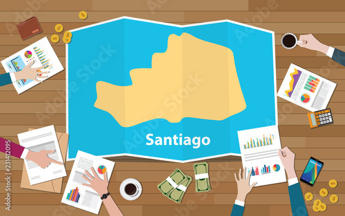 santiago philippine asia city region economy growth with team discuss on fold maps view from top