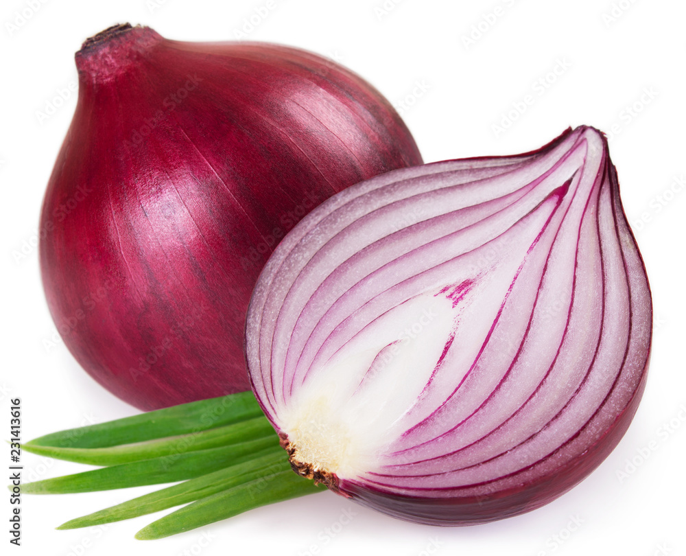 Fresh red onion on white background - obrazy, fototapety, plakaty 