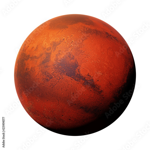 planet Mars, the red planet isolated on white background