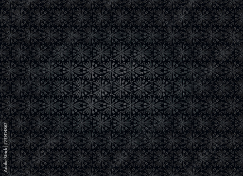 Black abstract gradient background with flowers and insects